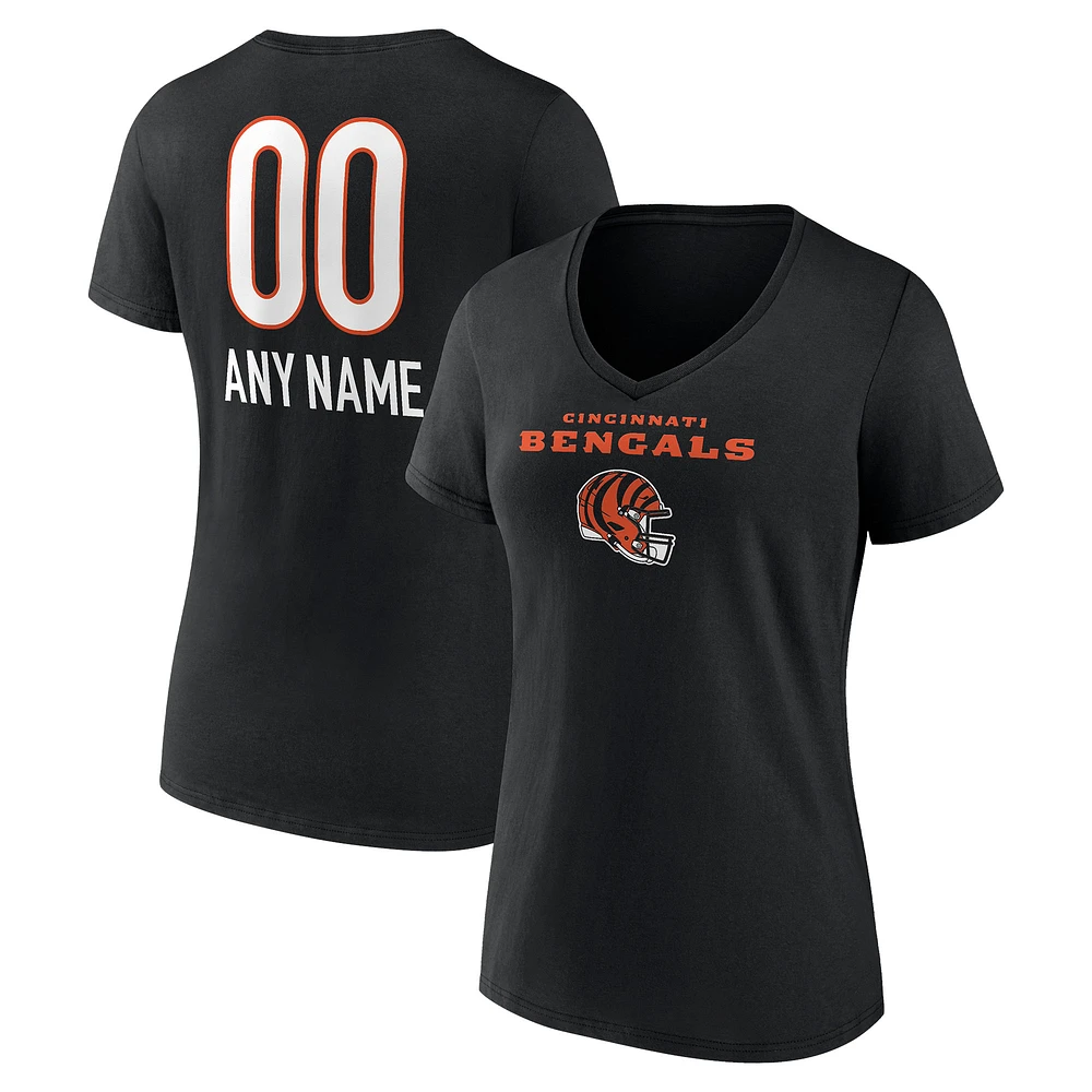 Women's Black Cincinnati Bengals Personalized Name & Number Team Wordmark V-Neck T-Shirt