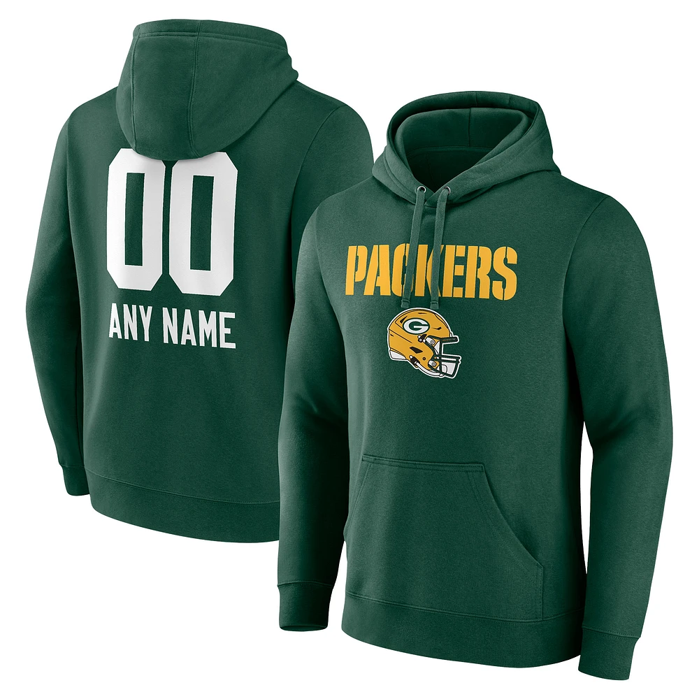 Men's Green Green Bay Packers Personalized Name & Number Team Wordmark Pullover Hoodie