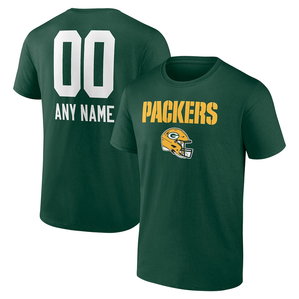 Men's Green Green Bay Packers Personalized Name & Number Team Wordmark T-Shirt
