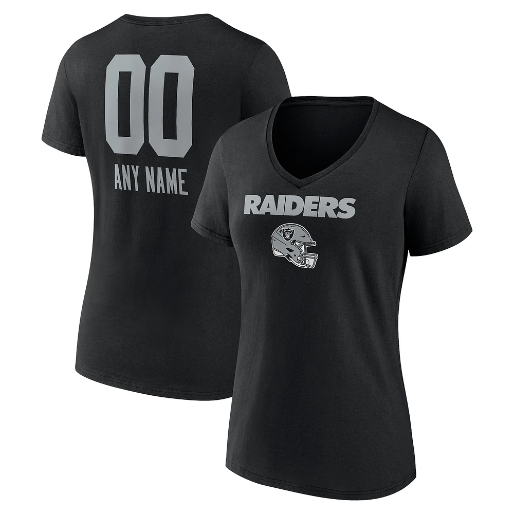 Women's Black Las Vegas Raiders Personalized Name & Number Team Wordmark V-Neck T-Shirt