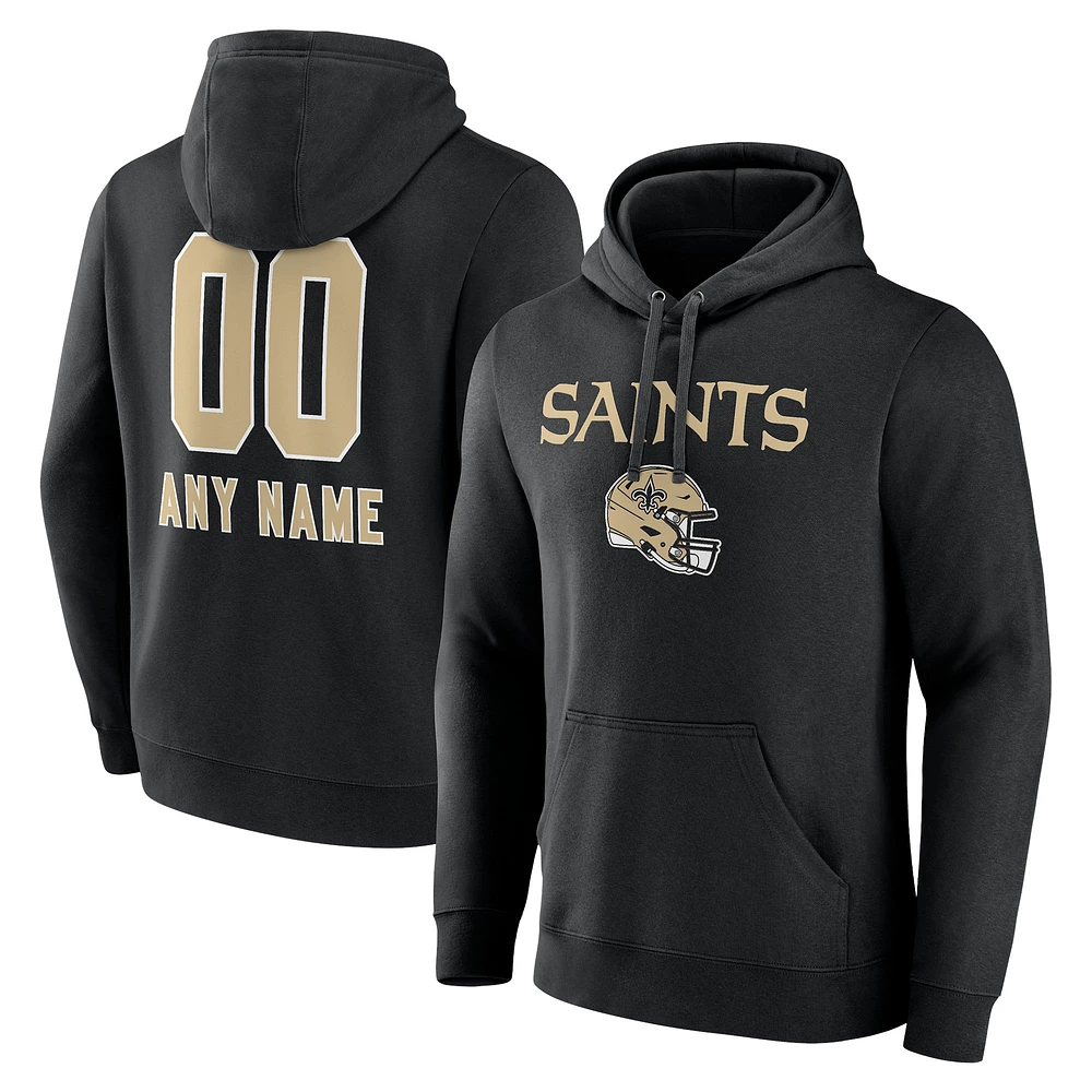 Men's Black New Orleans Saints Personalized Name & Number Team Wordmark Pullover Hoodie