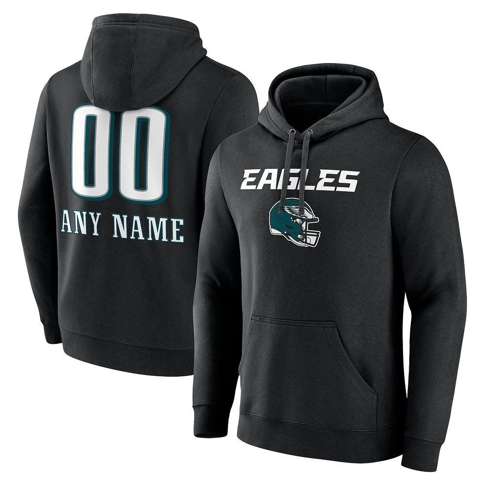 Men's Black Philadelphia Eagles Personalized Name & Number Team Wordmark Pullover Hoodie