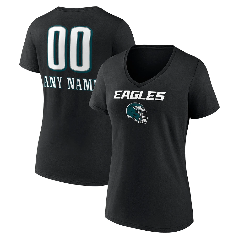 Women's Black Philadelphia Eagles Personalized Name & Number Team Wordmark V-Neck T-Shirt