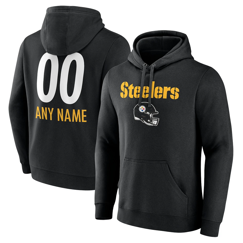Men's Black Pittsburgh Steelers Personalized Name & Number Team Wordmark Pullover Hoodie