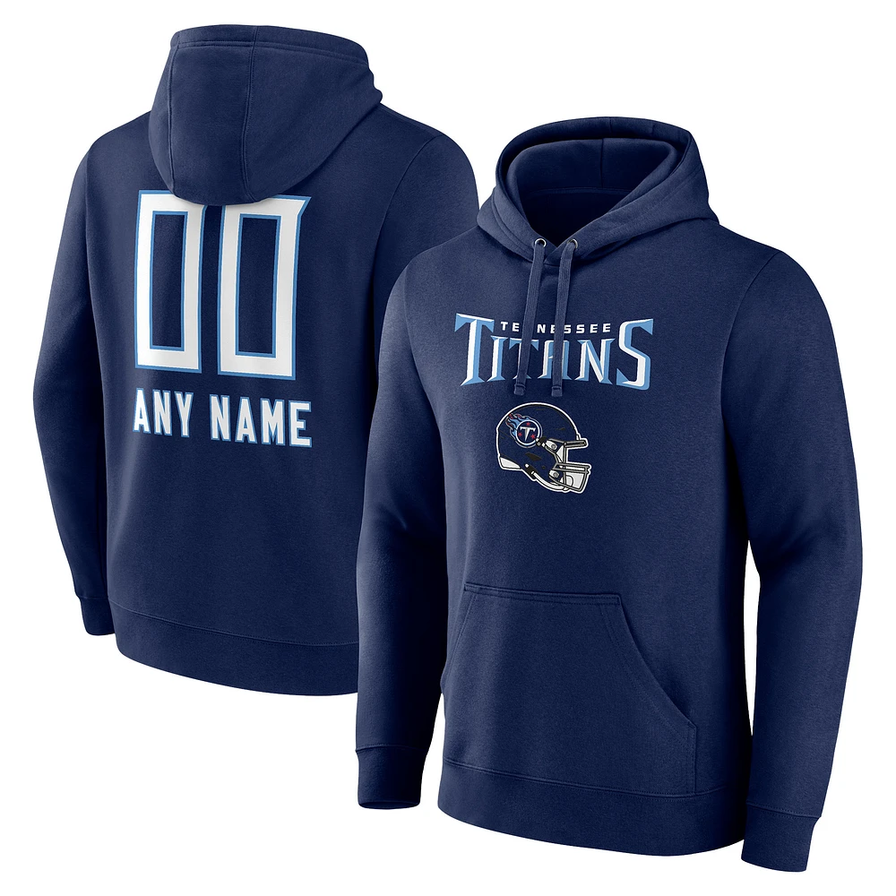Men's Navy Tennessee Titans Personalized Name & Number Team Wordmark Pullover Hoodie