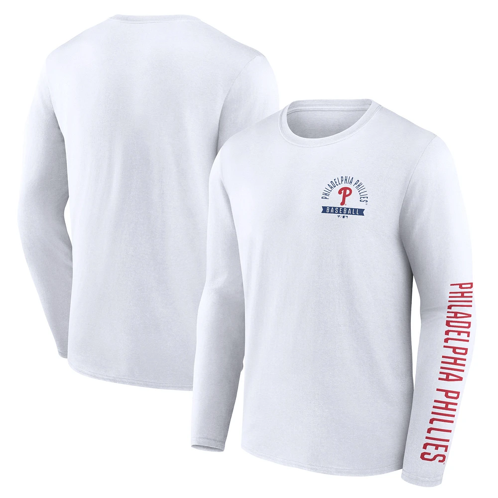 Men's Fanatics White Philadelphia Phillies Press Box Long Sleeve T-Shirt