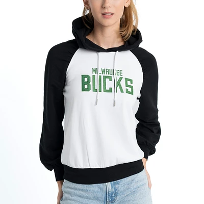 Women's Lusso White Milwaukee Bucks Marlowe Tri-Blend Raglan Pullover Hoodie