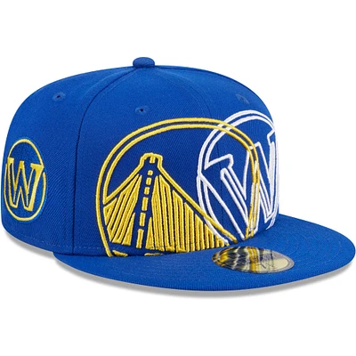 Men's New Era Royal Golden State Warriors Game Day Hollow Logo Mashup 59FIFTY Fitted Hat