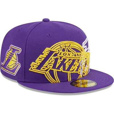 Men's New Era Purple Los Angeles Lakers Game Day Hollow Logo Mashup 59FIFTY Fitted Hat
