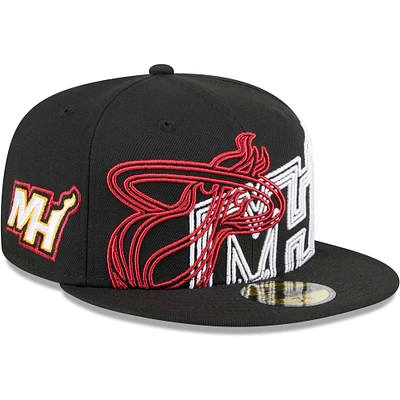 Men's New Era Black Miami Heat Game Day Hollow Logo Mashup 59FIFTY Fitted Hat