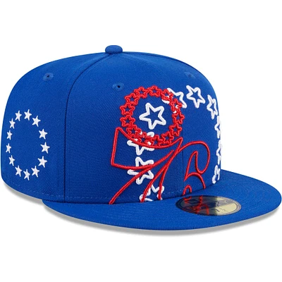 Men's New Era Royal Philadelphia 76ers Game Day Hollow Logo Mashup 59FIFTY Fitted Hat