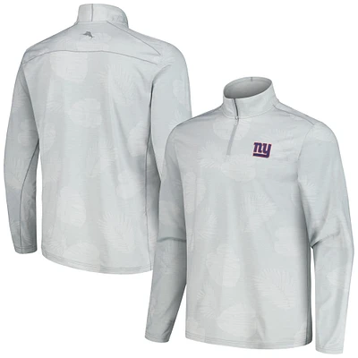 Men's Tommy Bahama Gray New York Giants Delray Frond IslandZone Half-Zip Sweatshirt