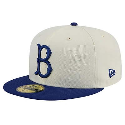 Men's New Era Cream Brooklyn Dodgers Cooperstown Collection Chrome 59FIFTY Fitted Hat