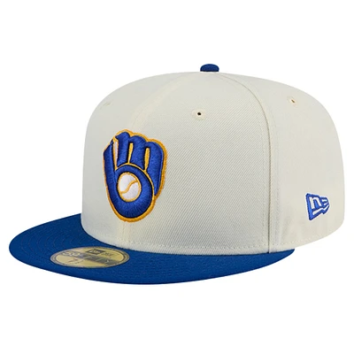 Men's New Era Cream Milwaukee Brewers Cooperstown Collection Chrome 59FIFTY Fitted Hat