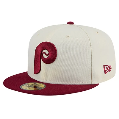 Men's New Era Cream Philadelphia Phillies Cooperstown Collection Chrome 59FIFTY Fitted Hat