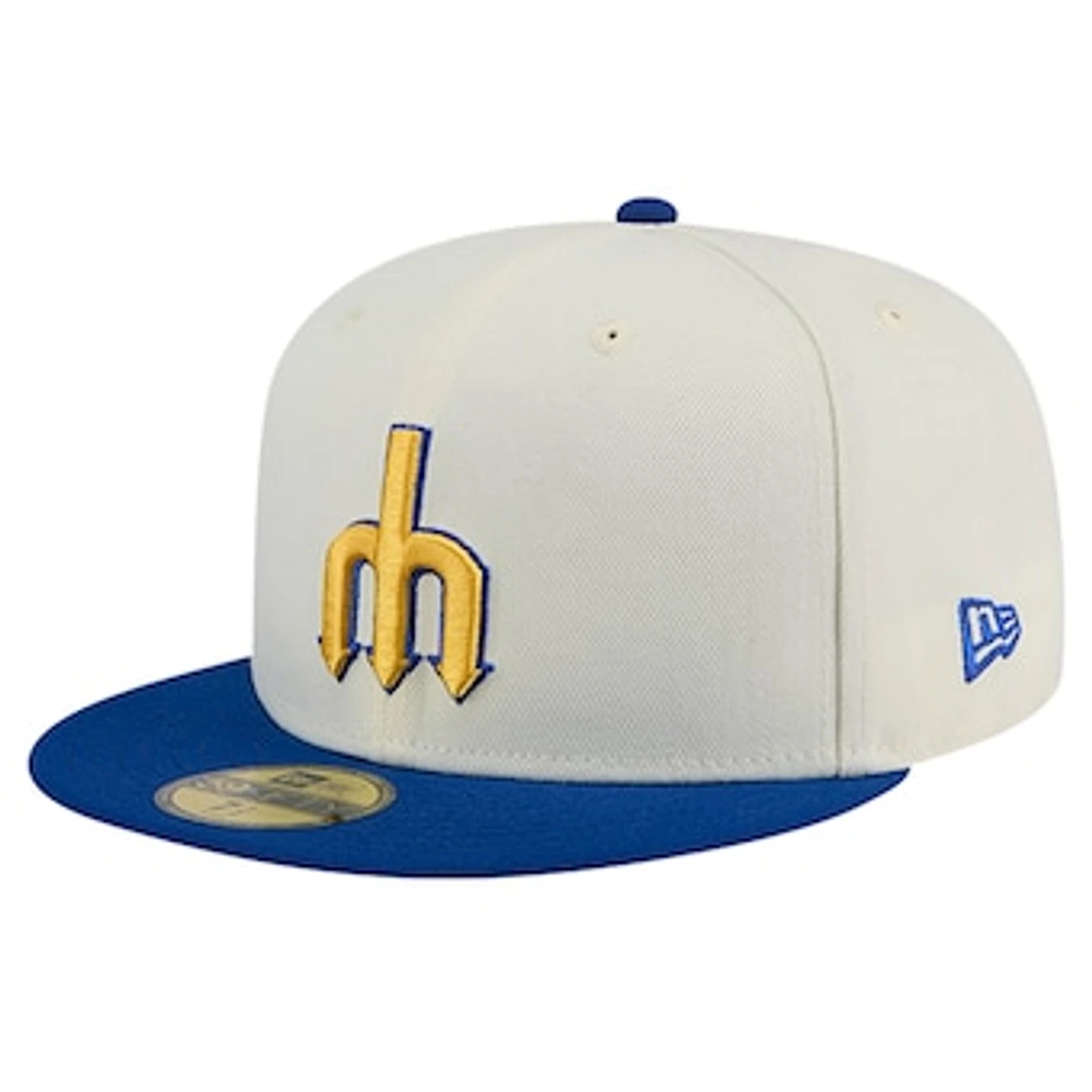 Men's New Era Cream Seattle Mariners Cooperstown Collection Chrome 59FIFTY Fitted Hat