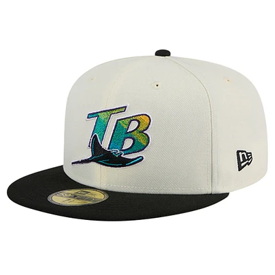 Men's New Era Cream Tampa Bay Rays Cooperstown Collection Chrome 59FIFTY Fitted Hat