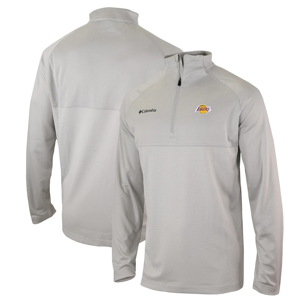 Men's Columbia Heather Gray Los Angeles Lakers Omni-Wick Rockin' It Quarter-Zip Pullover Top