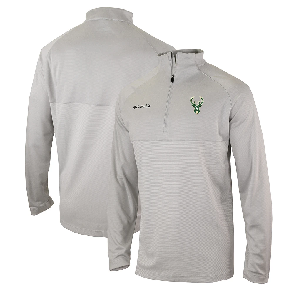 Men's Columbia Heather Gray Milwaukee Bucks Omni-Wick Rockin' It Quarter-Zip Pullover Top