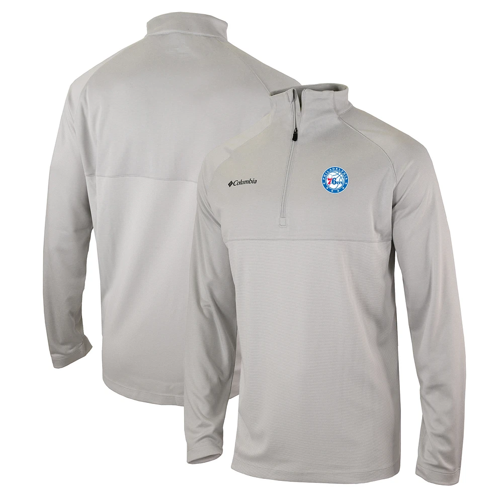 Men's Columbia Heather Gray Philadelphia 76ers Omni-Wick Rockin' It Quarter-Zip Pullover Top