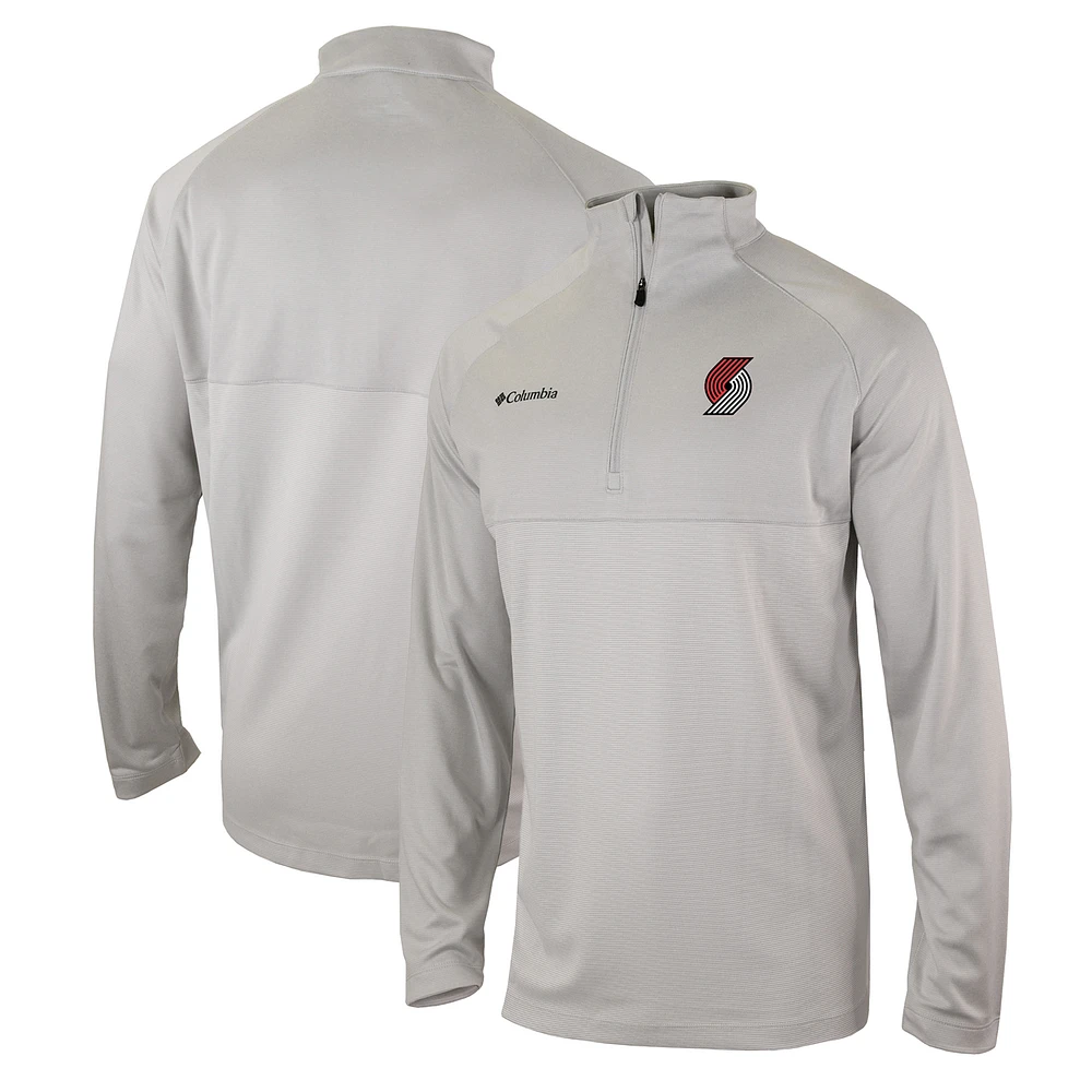 Men's Columbia Heather Gray Portland Trail Blazers Omni-Wick Rockin' It Quarter-Zip Pullover Top
