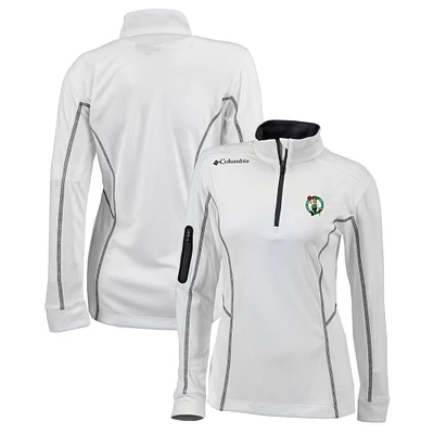 Women's Columbia White Boston Celtics Omni-Wick Shotgun Quarter-Zip Pullover Top