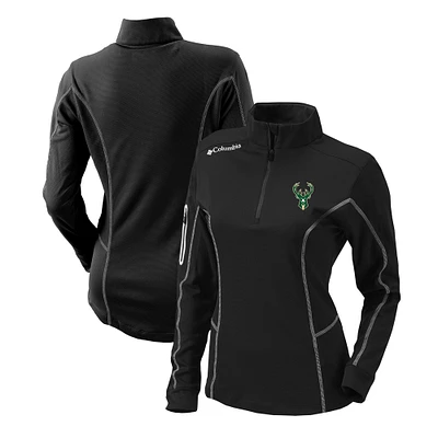 Women's Columbia Black Milwaukee Bucks Omni-Wick Shotgun Quarter-Zip Pullover Top