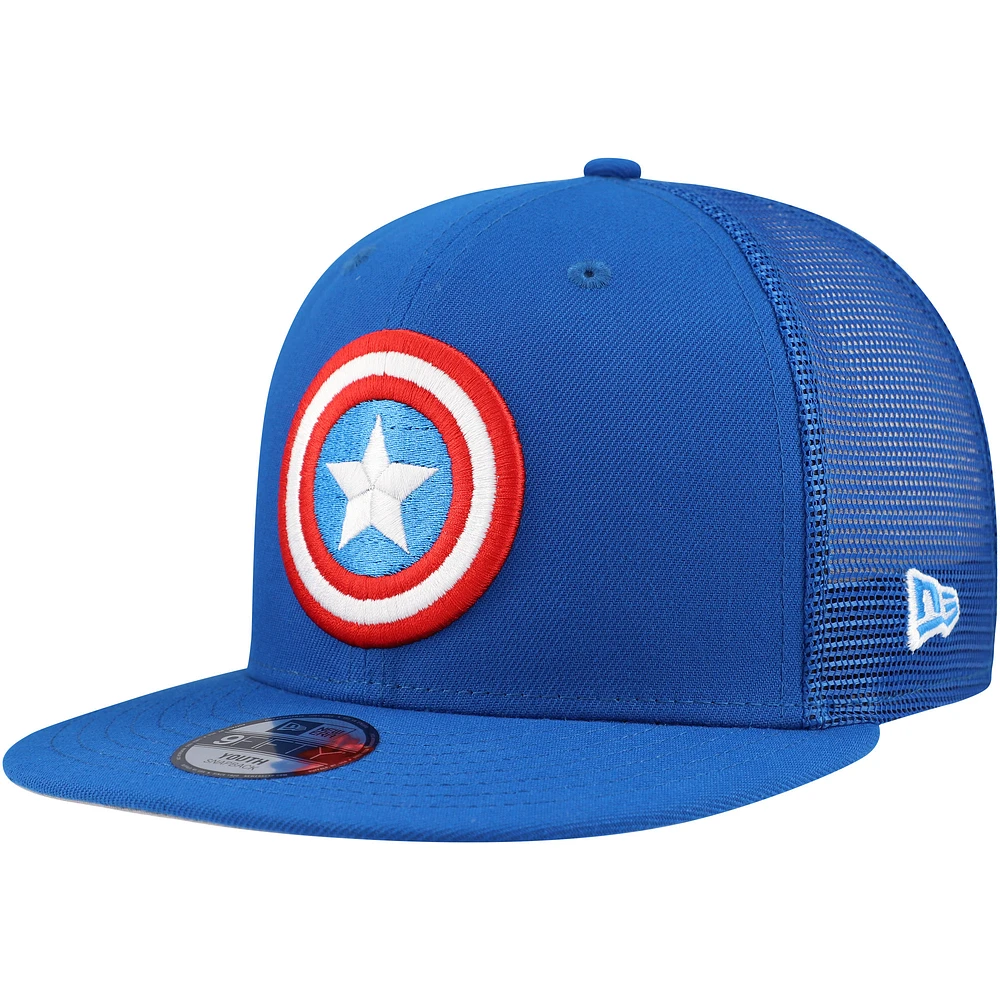 Youth New Era Blue Captain America 9FIFTY Trucker Snapback Hat