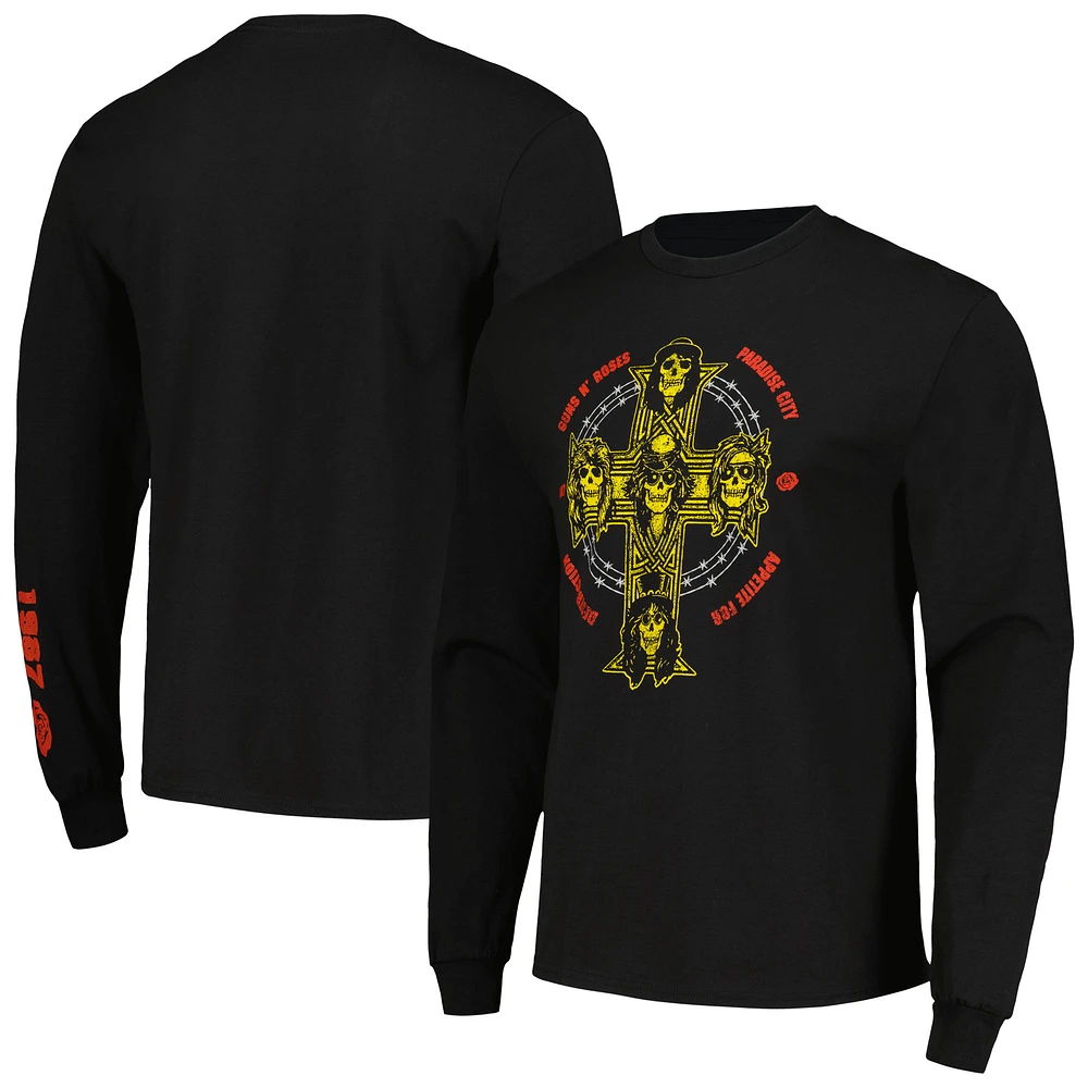 Unisex Black Guns N’ Roses Appetite Cross Long Sleeve T-Shirt