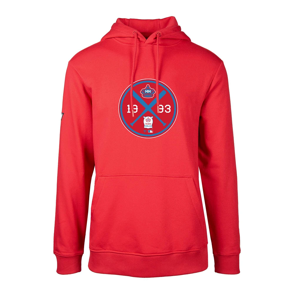 Men's Levelwear Red Miami Marlins City Connect Podium Strike Pullover Hoodie