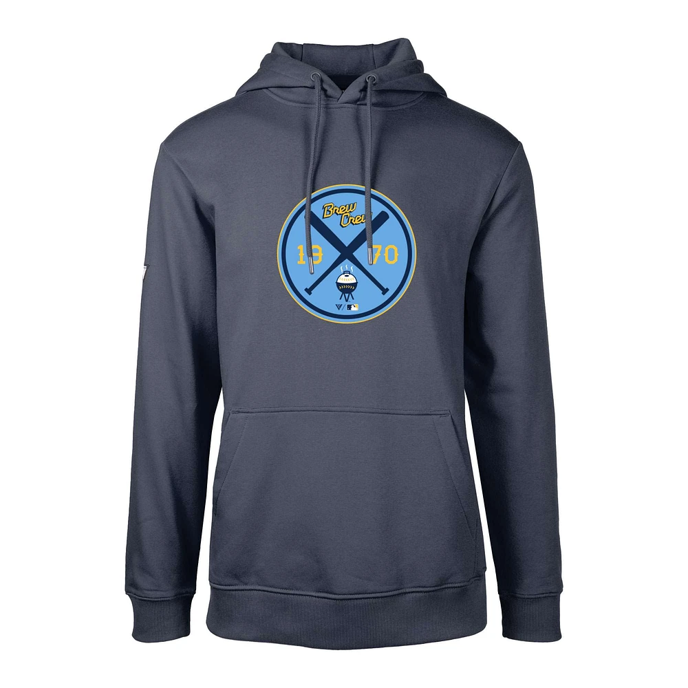 Men's Levelwear Navy Milwaukee Brewers City Connect Podium Strike Pullover Hoodie