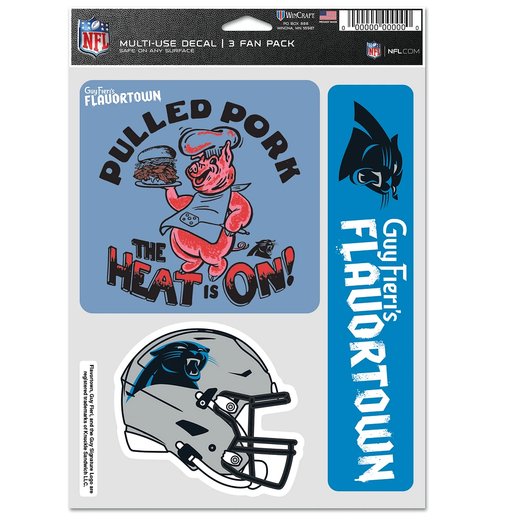 WinCraft Carolina Panthers NFL x Guy Fieri’s Flavortown 5.5'' x 7.75'' Three-Pack Fan Decal Set