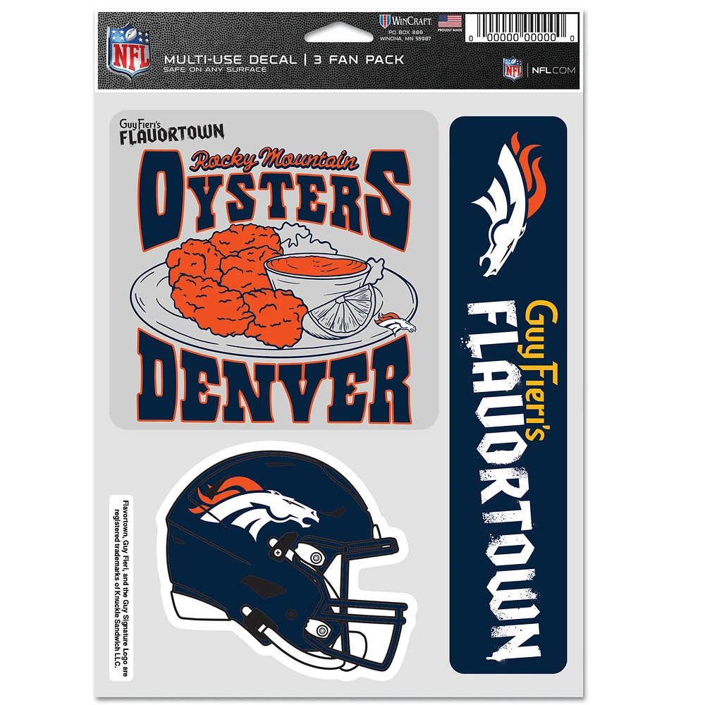 WinCraft Denver Broncos NFL x Guy Fieri’s Flavortown 5.5'' x 7.75'' Three-Pack Fan Decal Set