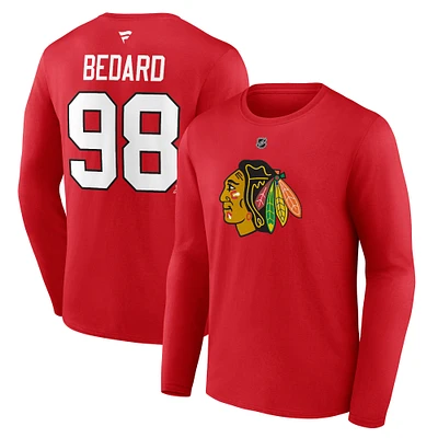 Men's Fanatics Connor Bedard Red Chicago Blackhawks Authentic Stack Name & Number Long Sleeve T-Shirt