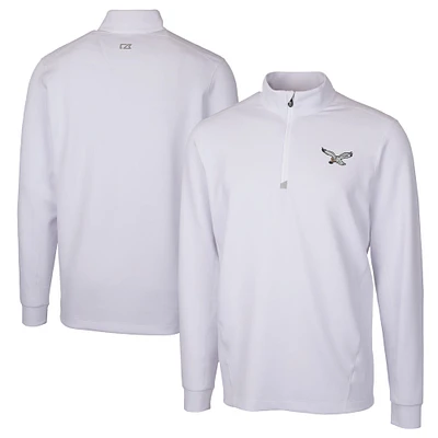 Men's Cutter & Buck White Philadelphia Eagles Traverse Stretch Quarter-Zip Pullover