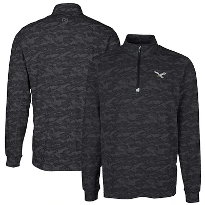 Men's Cutter & Buck Black Philadelphia Eagles Traverse Camo Print Stretch Quarter-Zip Pullover