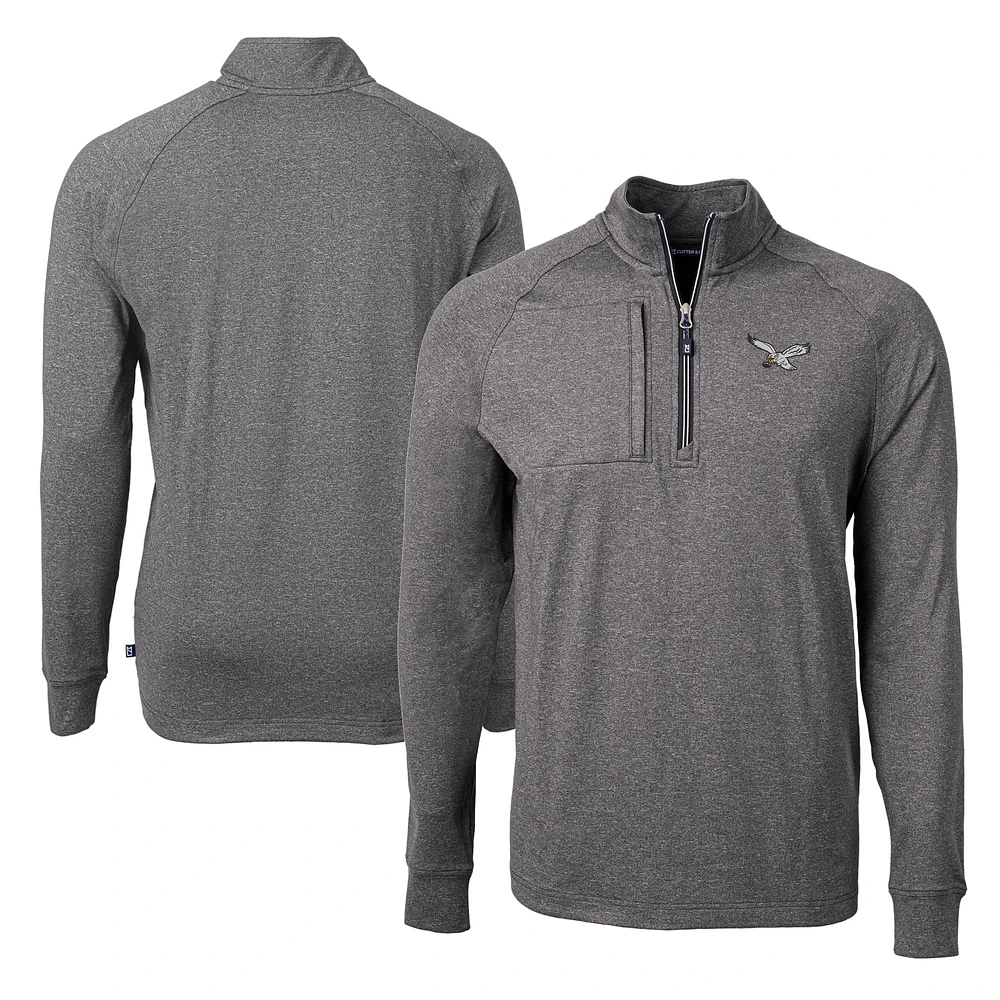 Men's Cutter & Buck Heather Philadelphia Eagles Adapt Eco Knit Heathered Recycled Quarter-Zip Pullover