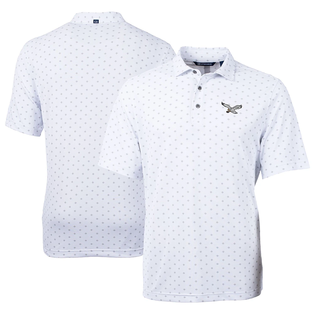 Men's Cutter & Buck White Philadelphia Eagles Virtue Eco Pique Tile Print Recycled Polo