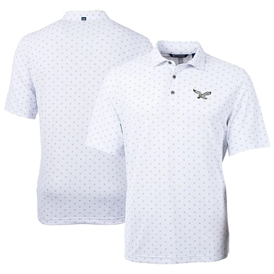 Men's Cutter & Buck White Philadelphia Eagles Virtue Eco Pique Tile Print Recycled Polo