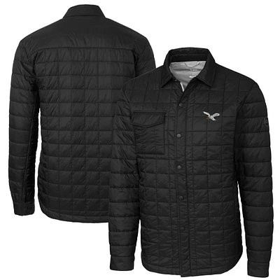 Men's Cutter & Buck Black Philadelphia Eagles Rainier PrimaLoft Eco Insulated Quilted Button-Up Shacket