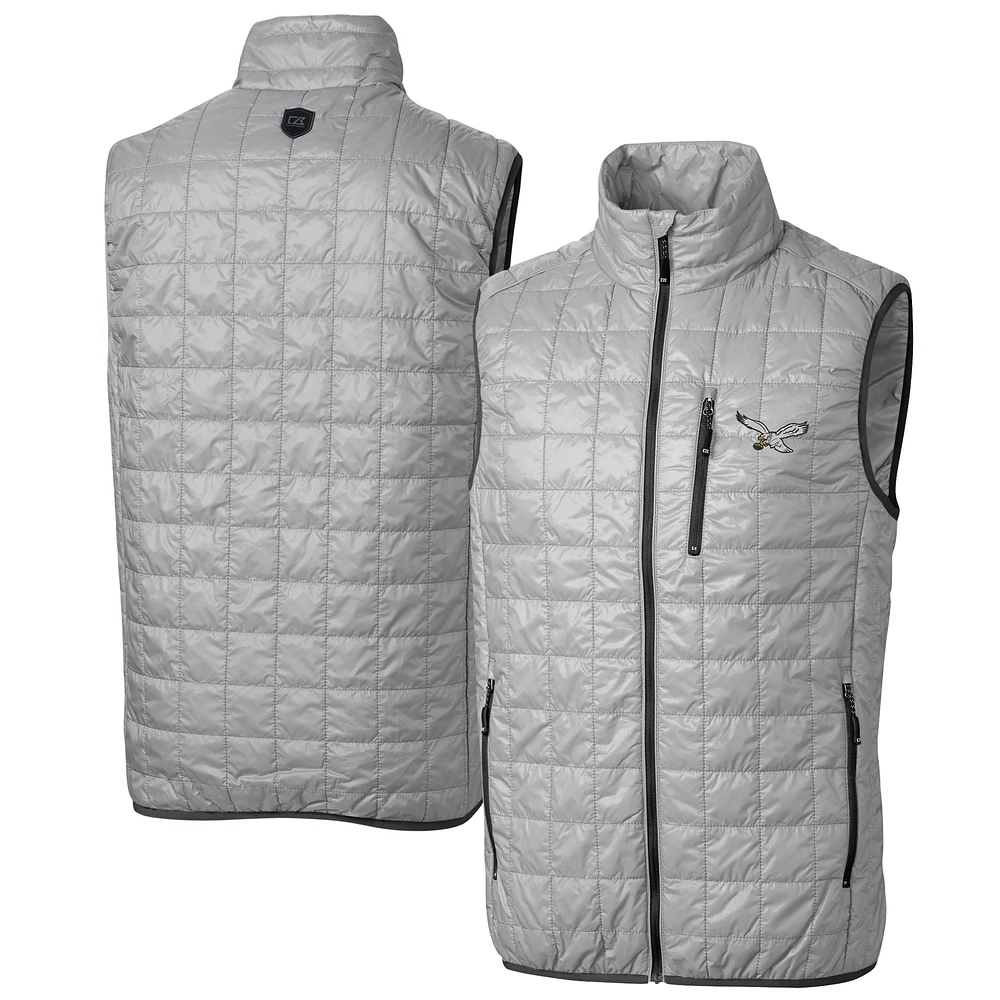 Men's Cutter & Buck Silver Philadelphia Eagles Rainier PrimaLoft Eco Full-Zip Puffer Vest