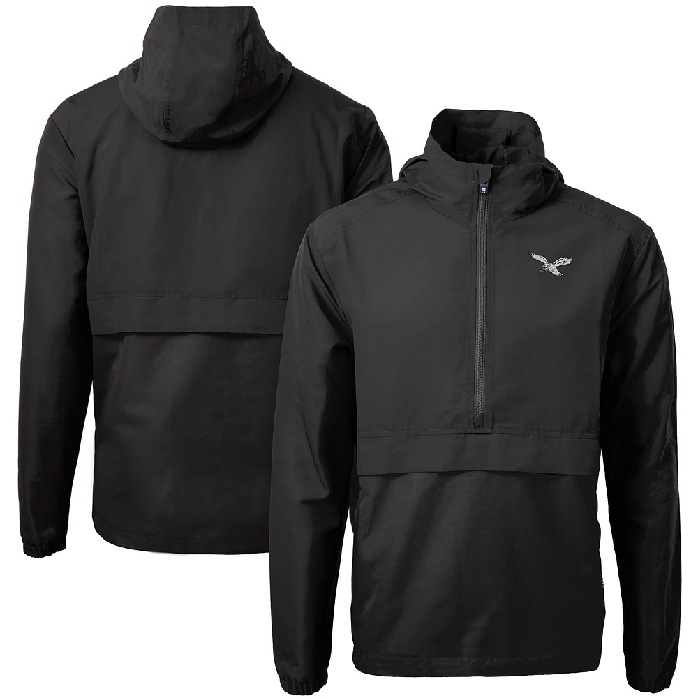Men's Cutter & Buck Black Philadelphia Eagles Charter Eco Knit Recycled Anorak Half-Zip Jacket