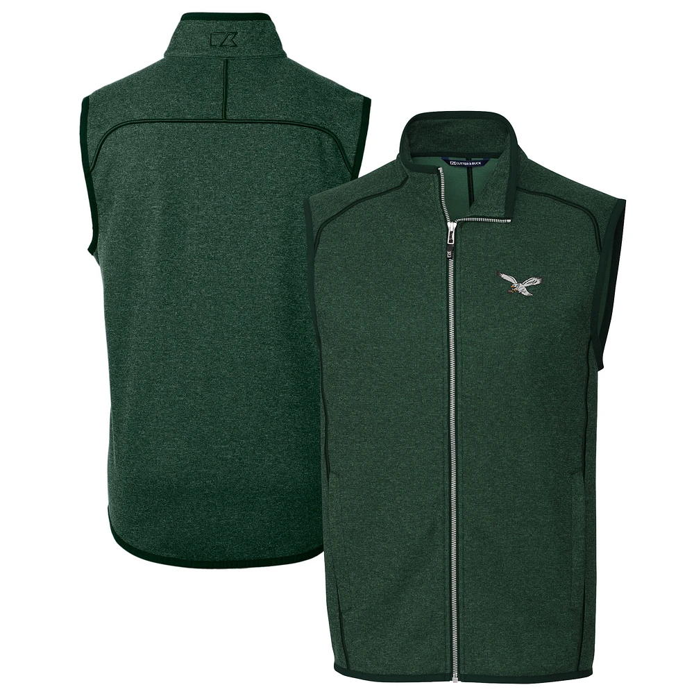 Men's Cutter & Buck Heather Green Philadelphia Eagles Mainsail Sweater Knit Fleece Full-Zip Vest