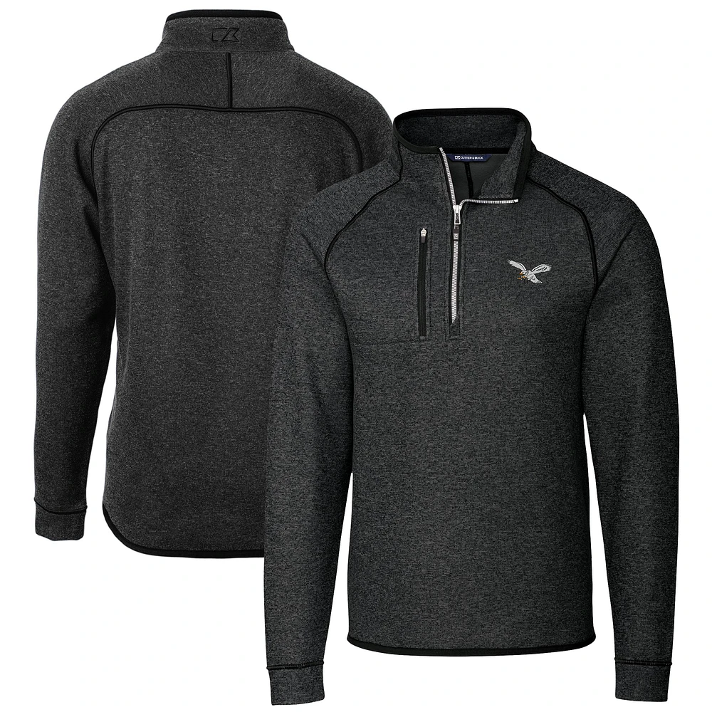 Men's Cutter & Buck Heather Charcoal Philadelphia Eagles Mainsail Sweater-Knit Half-Zip Pullover Jacket