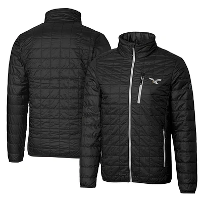 Men's Cutter & Buck Black Philadelphia Eagles Rainier PrimaLoft Eco Insulated Full-Zip Puffer Jacket