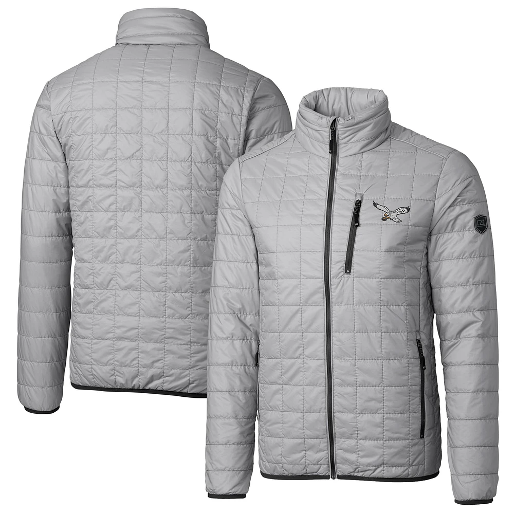 Men's Cutter & Buck Silver Philadelphia Eagles Rainier PrimaLoft Eco Insulated Full-Zip Puffer Jacket
