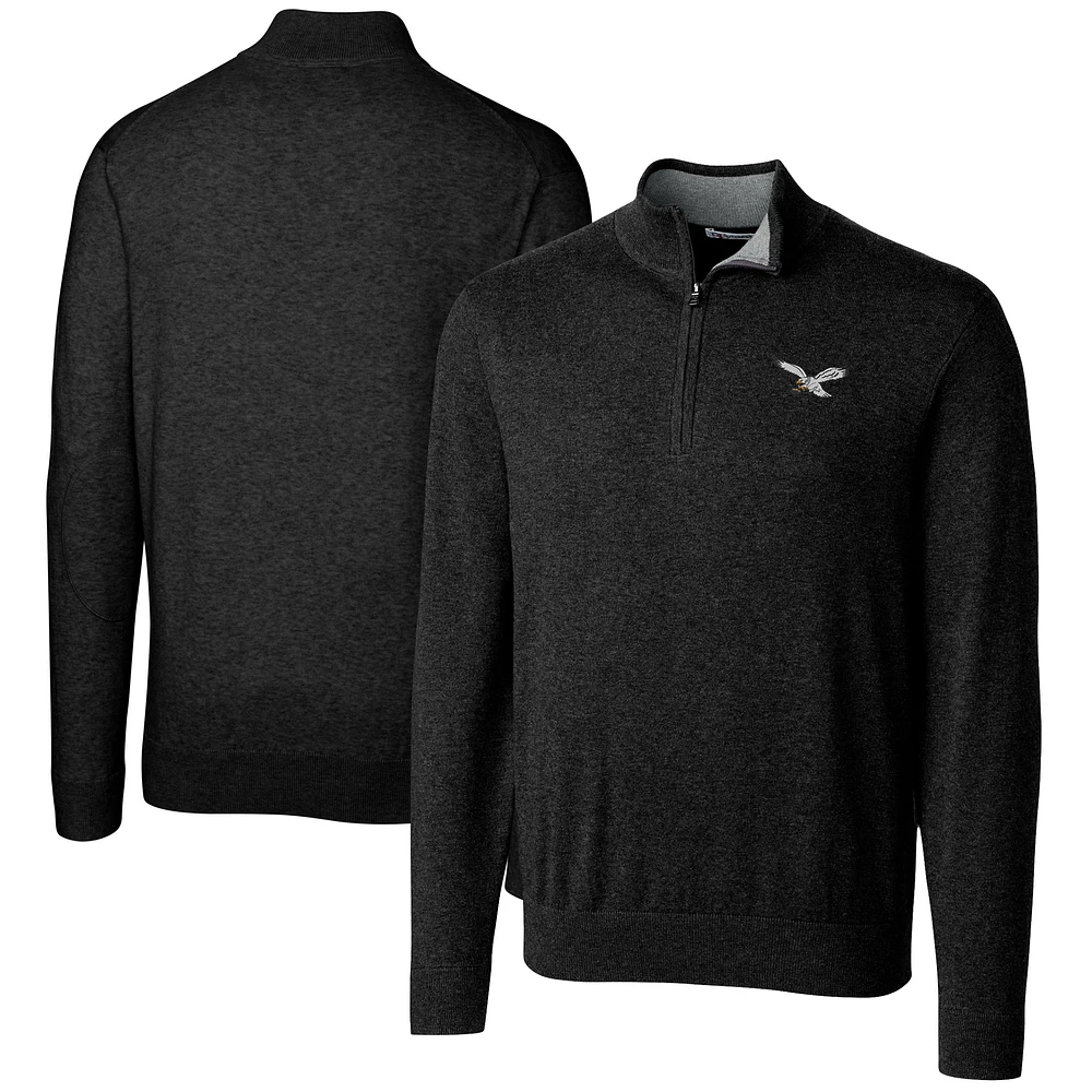 Men's Cutter & Buck Black Philadelphia Eagles Lakemont Tri-Blend Quarter-Zip Pullover Sweater