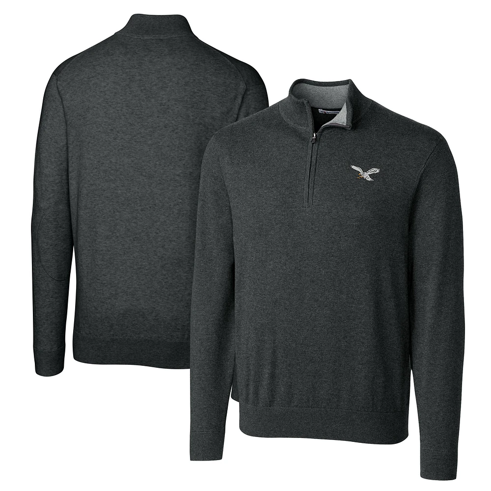 Men's Cutter & Buck Heather Charcoal Philadelphia Eagles Lakemont Tri-Blend Quarter-Zip Pullover Sweater