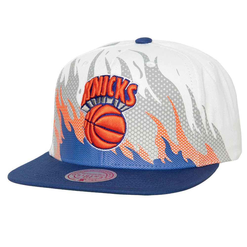 Men's Mitchell & Ness White New York Knicks Hot Fire Snapback Hat