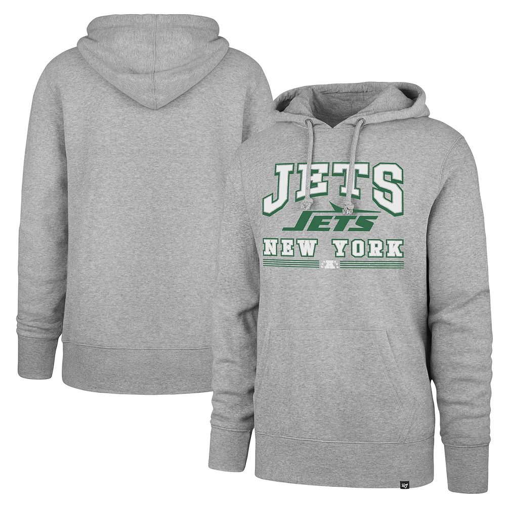 Men's '47 Gray New York Jets Legacy Packed House Headline Pullover Hoodie